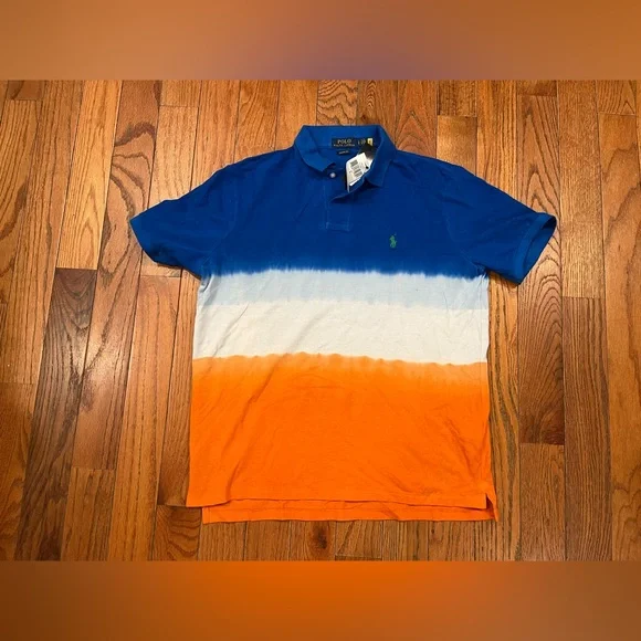 Polo Ralph Lauren Polo Shirt Classics 3 Fit Blue White Orange Mens Large New